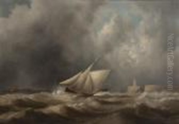 Ships On A Stormy Sea Oil Painting by John Wilson Carmichael