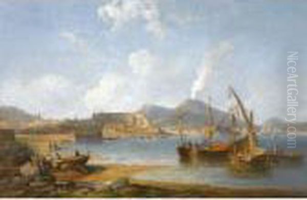 The Bay Of Naples With Vesuvius Beyond Oil Painting by John Wilson Carmichael