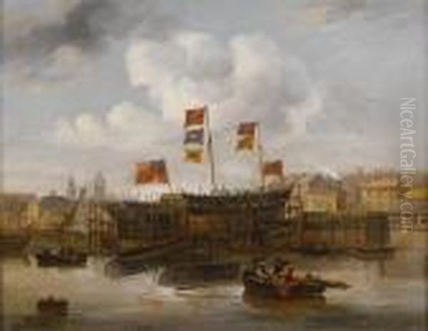 Smith's Shipyard On The Tyne The 
Ellenborough Oil Painting by John Wilson Carmichael