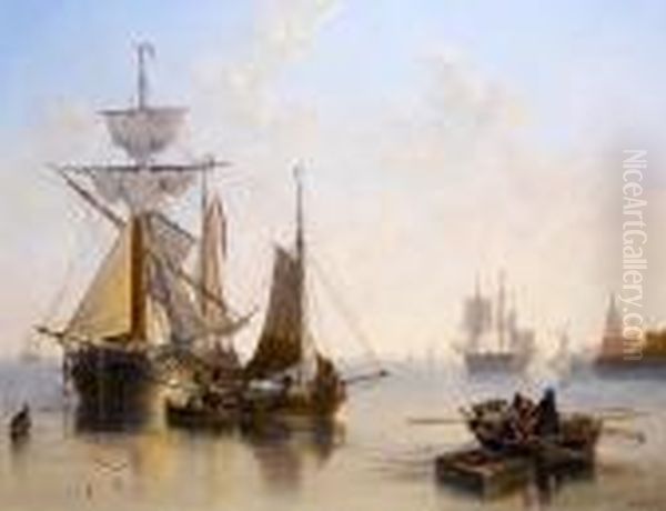 A Tranquil Day On The Scheldt Oil Painting by John Wilson Carmichael