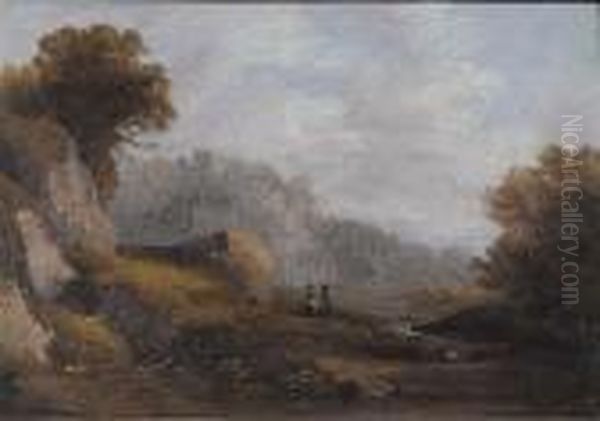 Figures In An Extensive Classical Style Landscape With Castle Inthe Distance Oil Painting by John Wilson Carmichael