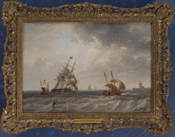 Ships At Sea Oil Painting by John Wilson Carmichael