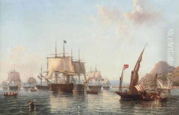 Admiral Lord Exmouth's Fleet Preparing To Leave Gibraltar Oil Painting by John Wilson Carmichael