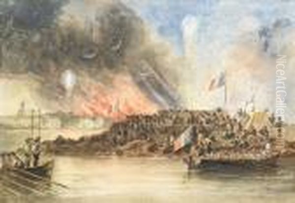 The Bombardment Of Sveaborg, In The Baltic, 9th. August 1855 Oil Painting by John Wilson Carmichael