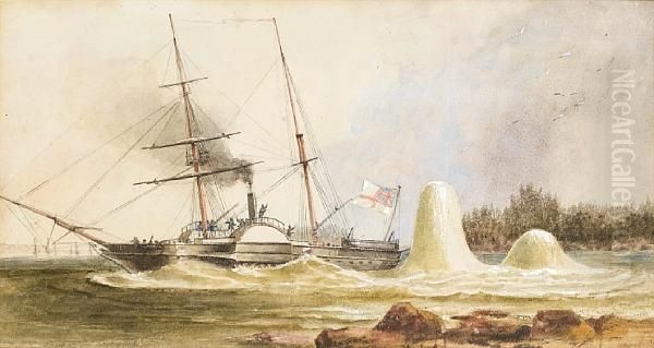 The Survey Vessel H.m.s. Merlin Oil Painting by John Wilson Carmichael