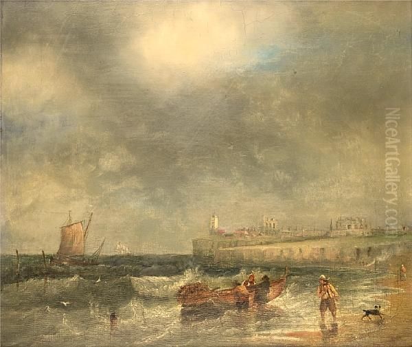 High Tide On The Beach At Tynemouth Oil Painting by John Wilson Carmichael