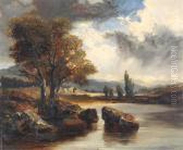 Stormy Lakeland Scene Oil Painting by John Wilson Carmichael