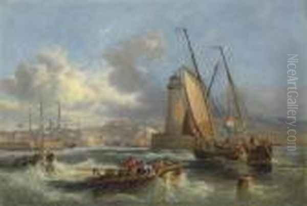 Shipping Off Holyhead Harbor, Anglesey Oil Painting by John Wilson Carmichael