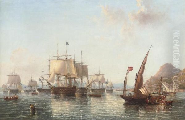 Admiral Lord Exmouth's Fleet Preparing To Leave Oil Painting by John Wilson Carmichael