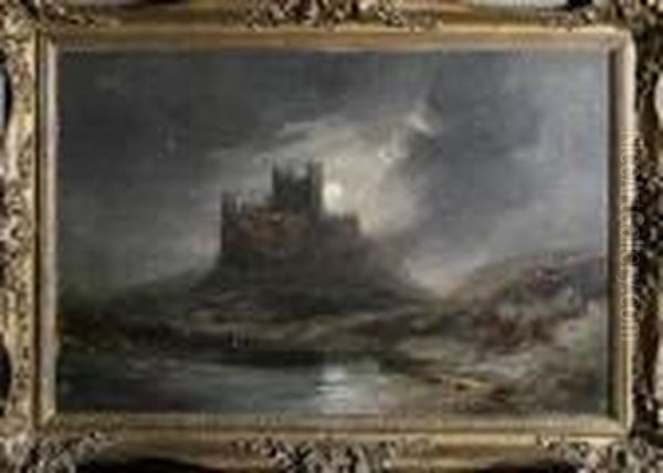 Bamburgh Castle By Moonlight Oil Painting by John Wilson Carmichael