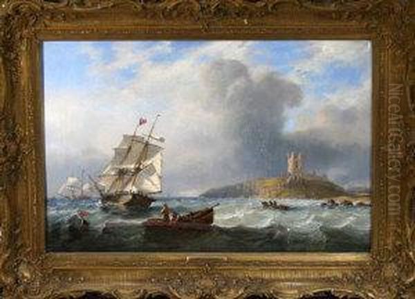 Shipping Off Dunstanburgh Castle Oil Painting by John Wilson Carmichael