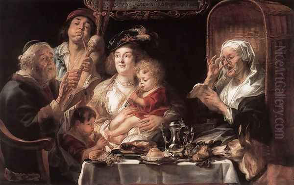 As The Old Sang The Young Play Pipes Oil Painting by Jacob Jordaens