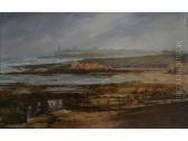 Cullercoats Bay Looking Towards Tynemouth Oil Painting by John Wilson Carmichael