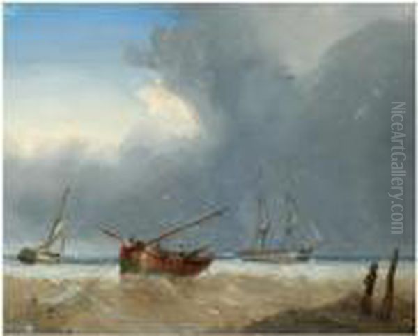 Shipping Off The Coast Oil Painting by John Wilson Carmichael