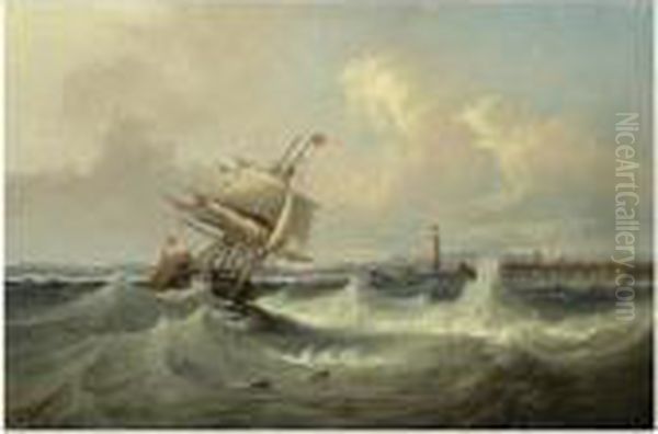 Shipping In A Stiff Breeze On The Solent Oil Painting by John Wilson Carmichael