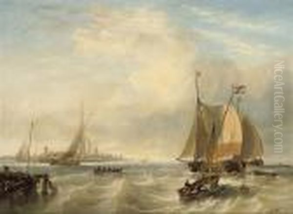 Shipping Off The Mouth Of The Scheldt Oil Painting by John Wilson Carmichael