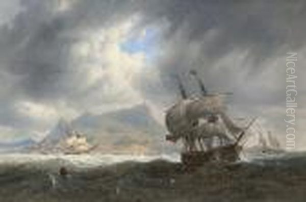 Shipping In A Heavy Swell Off Palermo Oil Painting by John Wilson Carmichael