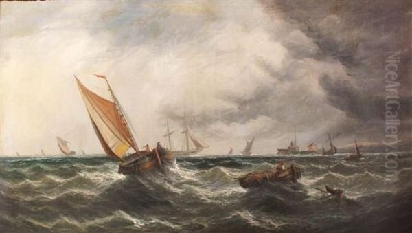 A Shipping Scene In Choppy Waters Oil Painting by John Wilson Carmichael