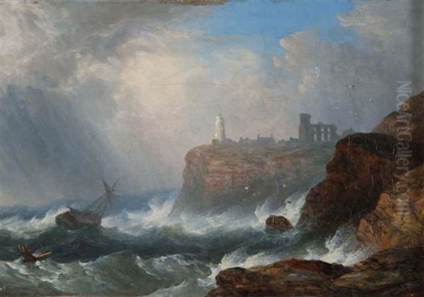 Stormy Seas Off Teignmouth Oil Painting by John Wilson Carmichael