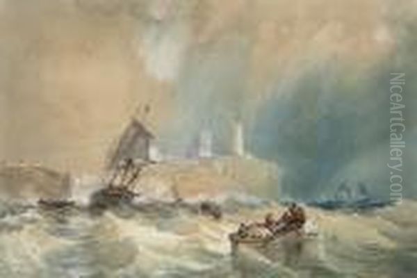 A Trading Brig Running Out Of Tynemouth Oil Painting by John Wilson Carmichael