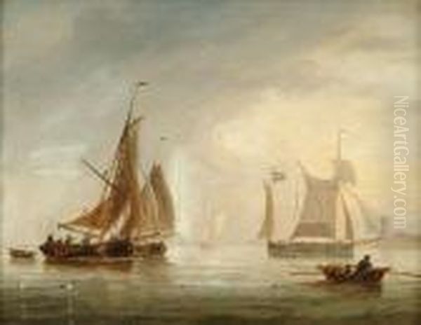 Sailingbarges And Fishing Boats Off The Dutch Coas by John Wilson Carmichael