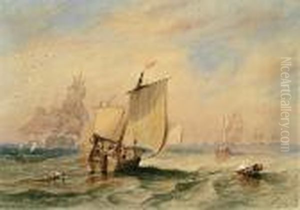 Shipping In Choppy Seas Oil Painting by John Wilson Carmichael