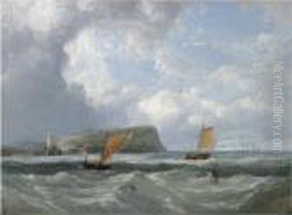 Fishing Boats Off A Headland Oil Painting by John Wilson Carmichael