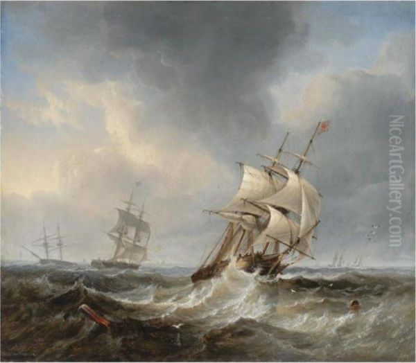 A Frigate Of The Royal Navy In Heavy Seas Oil Painting by John Wilson Carmichael