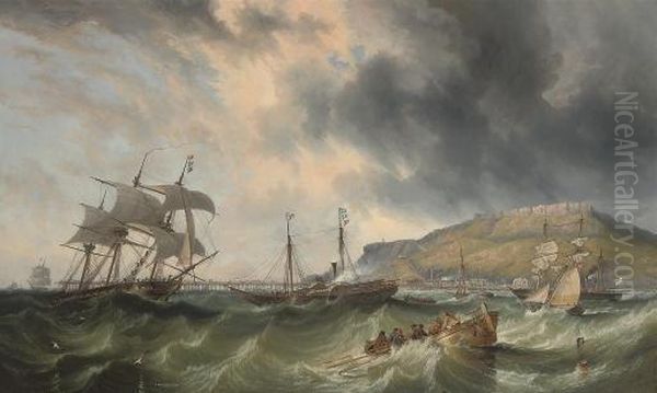 The Great Breakwater At Portland, Dorset, Under Construction Oil Painting by John Wilson Carmichael