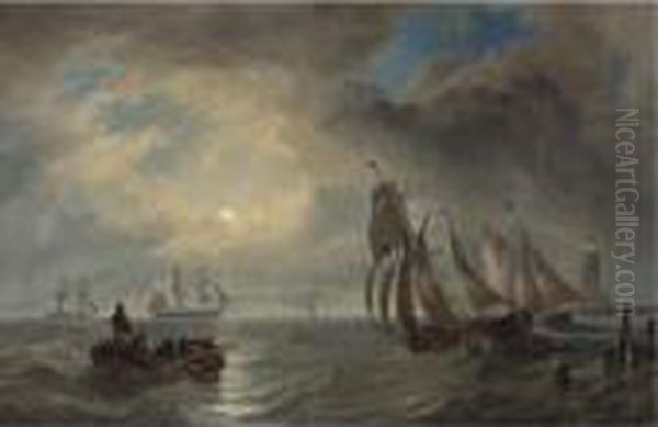 Ships On Choppy Seas Oil Painting by John Wilson Carmichael