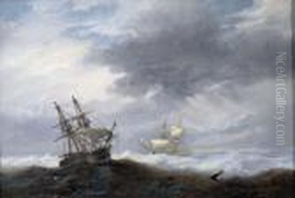 Ships In A Storm Oil Painting by John Wilson Carmichael