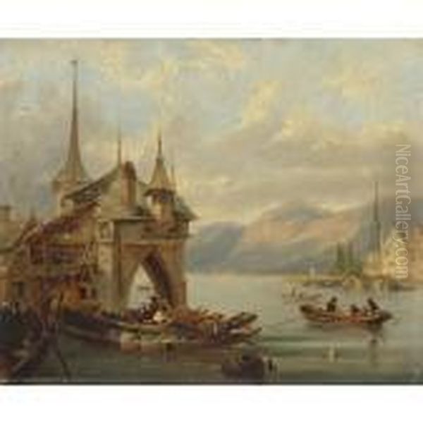 On A Swiss Lake Oil Painting by John Wilson Carmichael