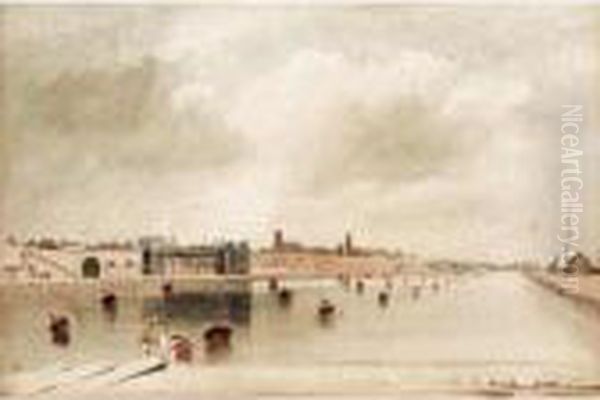 Sunderland Docks From The End Of The South Dock Looking North Oil Painting by John Wilson Carmichael