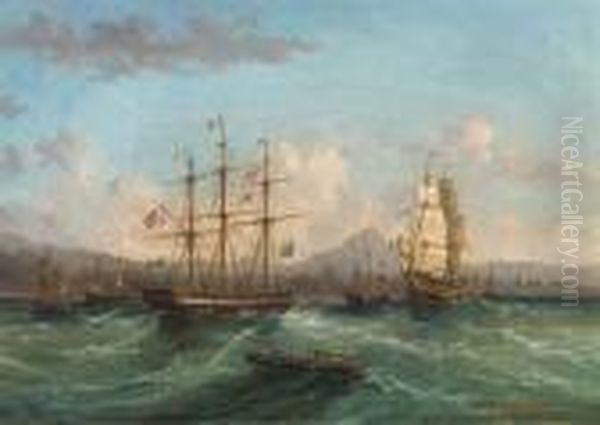 Shipping Passing In The Roadstead Oil Painting by John Wilson Carmichael