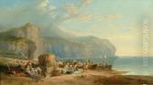 Flamborough Head, Arrival Of The Fishing Boats Oil Painting by John Wilson Carmichael