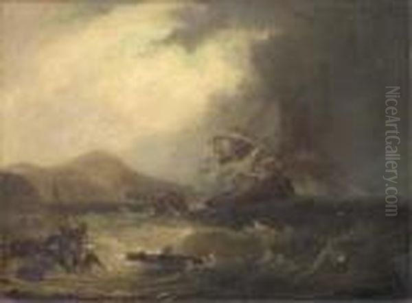 Salvaging The Wreck Off The Scottish Coast Oil Painting by John Wilson Carmichael