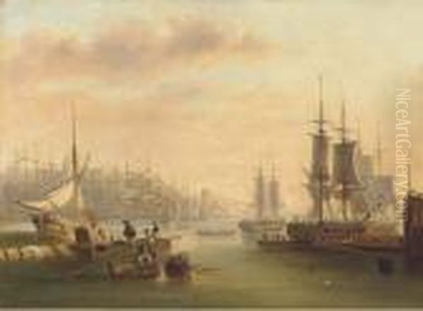 Hustle And Bustle And A Forest Of Masts In A Port Oil Painting by John Wilson Carmichael