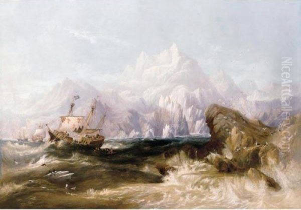 Sir Martin Frobisher's Ships Oil Painting by John Wilson Carmichael