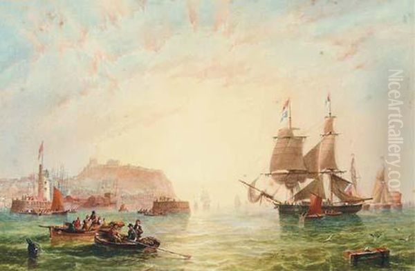 A Trading Brig And Other Vessels Off The Entrance Toscarborough Oil Painting by John Wilson Carmichael