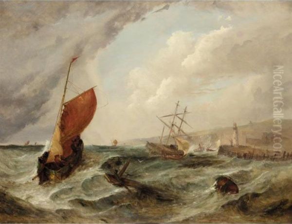 Shipping In Choppy Seas Oil Painting by John Wilson Carmichael