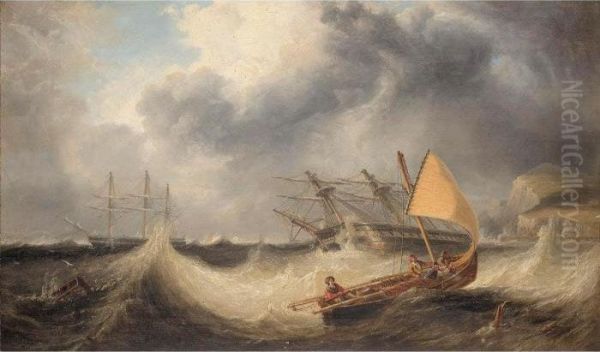 Bridport, Sailing Out In Gale Oil Painting by John Wilson Carmichael