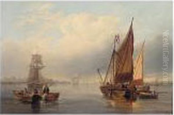 French Fishing Vessels Heading Out To Sea Oil Painting by John Wilson Carmichael