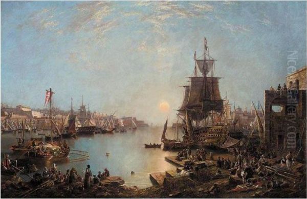 The Great Harbour Of Malta From The Corradino Point Oil Painting by John Wilson Carmichael