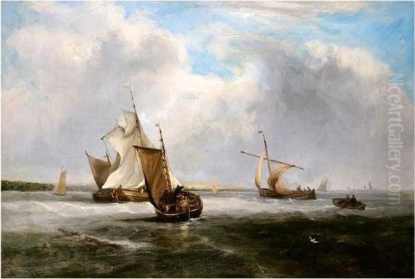 Fishing Vessels Off The Coast Oil Painting by John Wilson Carmichael