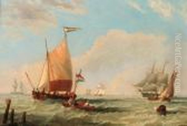 Busy Coastal Shipping Lanes Oil Painting by John Wilson Carmichael