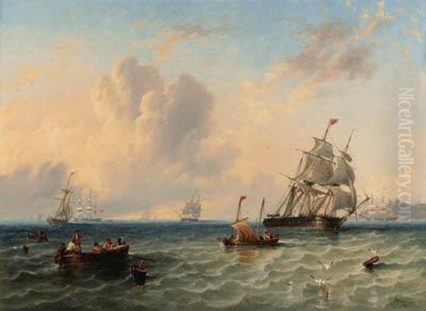 Shipping Off Whitby Oil Painting by John Wilson Carmichael