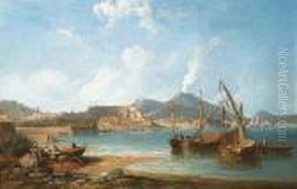 The Bay Of Naples With Vesuvius Beyond Oil Painting by John Wilson Carmichael