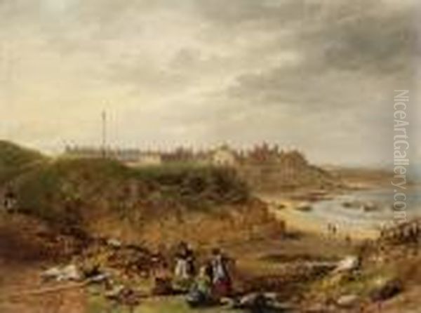 Cullercoats From The South Oil Painting by John Wilson Carmichael