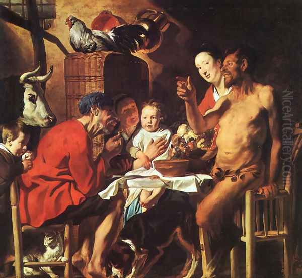 Satyr at the Peasant's House Oil Painting by Jacob Jordaens