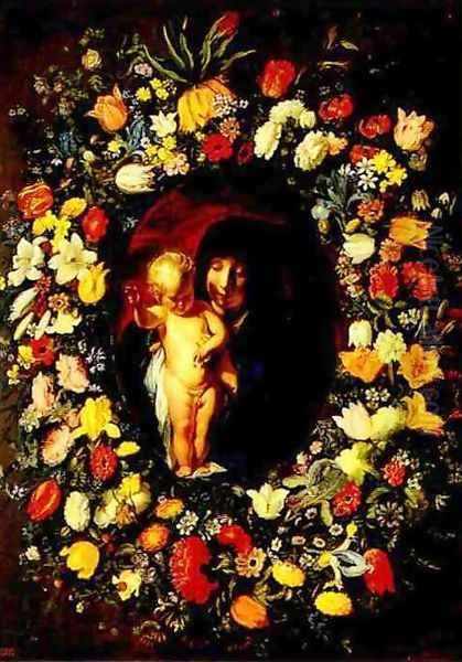 Madonna and Child Wreathed with Flowers Oil Painting by Jacob Jordaens